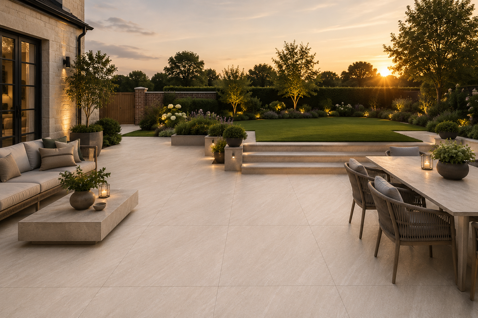 Premium Indian paving laid in a large-format outdoor setting